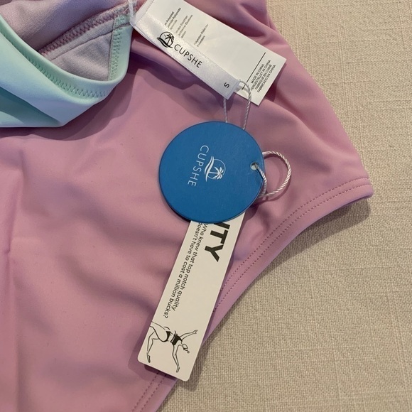NWT CUPSHE Pastel Lavender & Turquoise V Neck Scalloped One Piece Swimsuit Small - Picture 6 of 11